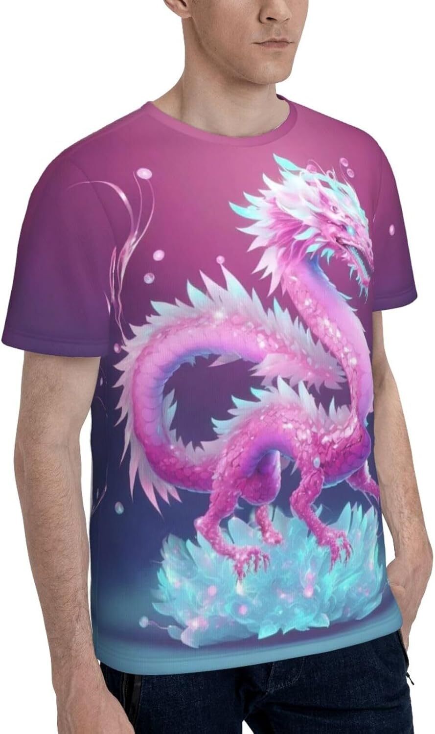 Mens T shirt Pink Dragon Pattern Men's Women's T-Shirt Fantasy Crystal Dragon 3D Printed Novelty Short Sleeve Unisex Fashion Tee tee Casual 