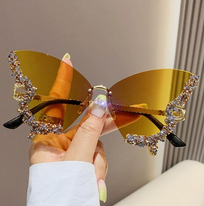 New butterfly shape diamond-rimless sunglasses female fashion personality exaggerated sunglasses