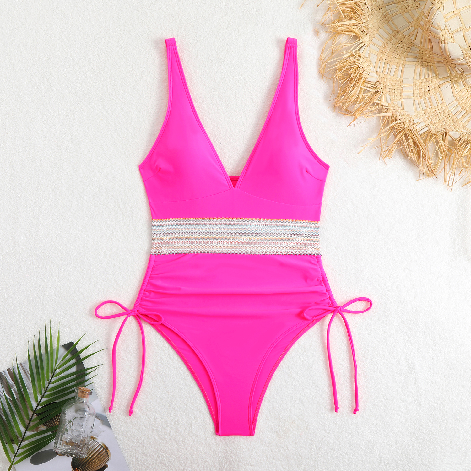 2025 Stylish One Piece Swimsuit Women Sexy V-Neck Push Up Swimwear Solid Bodysuit Sexy Monokini Vinatge Tummy Control Bathing Suit Female Drawstring S