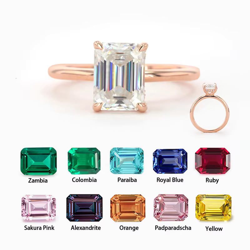 Starsgem 1CT DEF VS VVS Emerald Cut 10k 14k 18k White Rose Yellow Gold Lab Diamonds Jewelry Rings