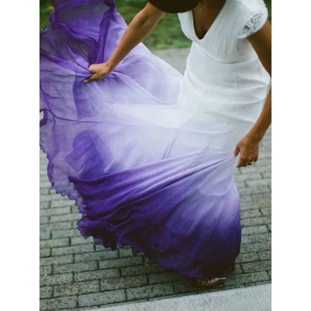Gradient Purple And White Beach Wedding Dresses Open Back Sleeveless Long A-Line Bohemian Bridal Gown 2025 Colorful Country Chiffon Bride Dress Custom