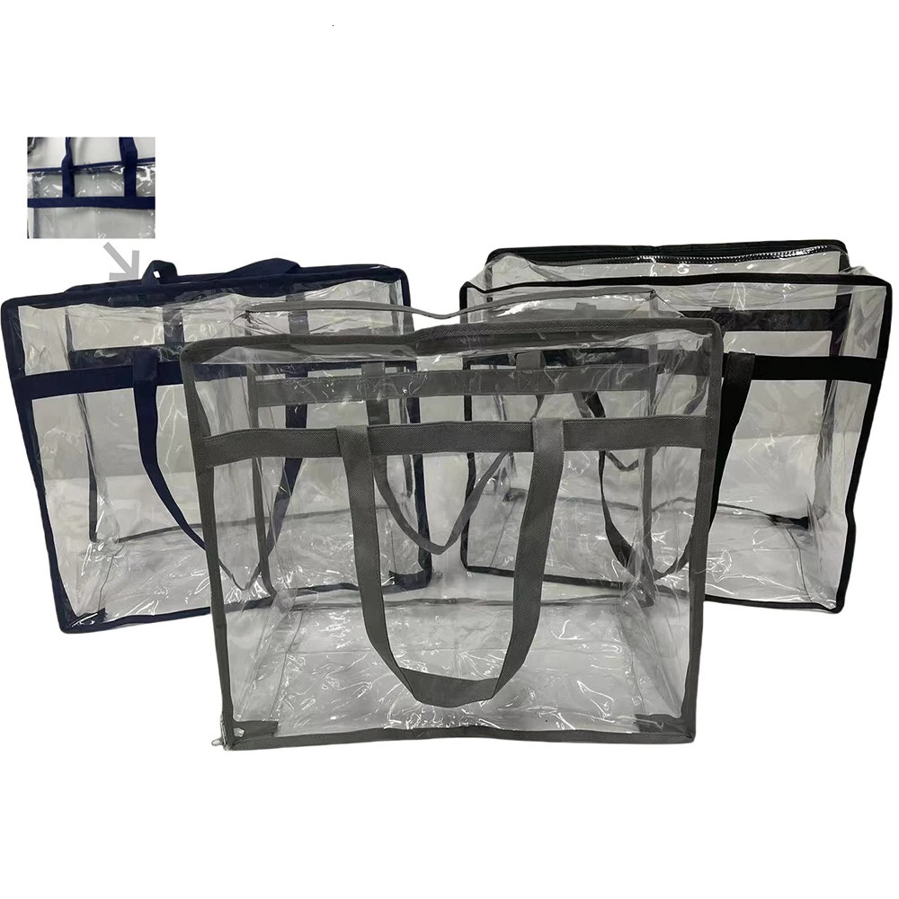 Transparent Storage Bag Thickened Pvc Portable Folding Toy Clothing Storage Bag Waterproof Dustproof Pillow Quilt Storage Bags 250305
