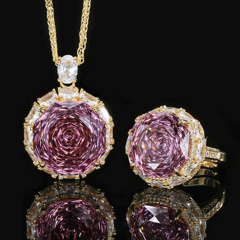Popular explosive new Zhuangsheng copper bottom gold-plated rose cut temperament light luxury set for women 18-16m W250312