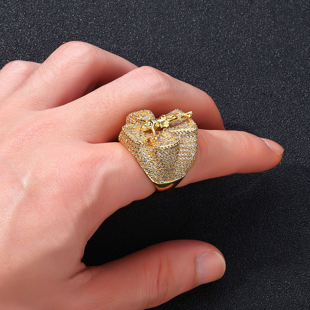 Hip Hop Vintage Hip Hop Casting Jesus Cross Rings Bling Full 5A Zircons Religion Jewelry Men Gift