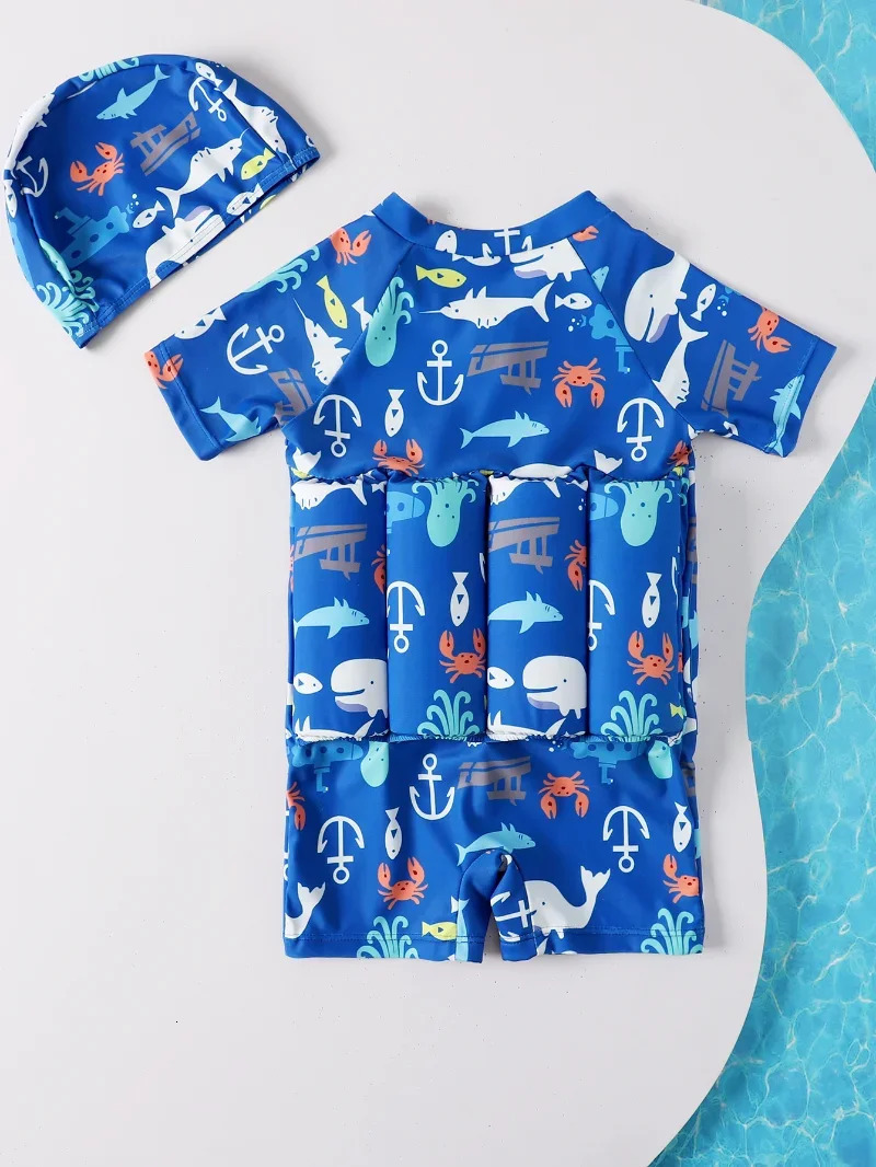 Children Swimming Training Swimwear Boys Girls Swimming Suit Detachable Floating Swimsuit Kids Buofancy SwimwearCaps Suit 250311