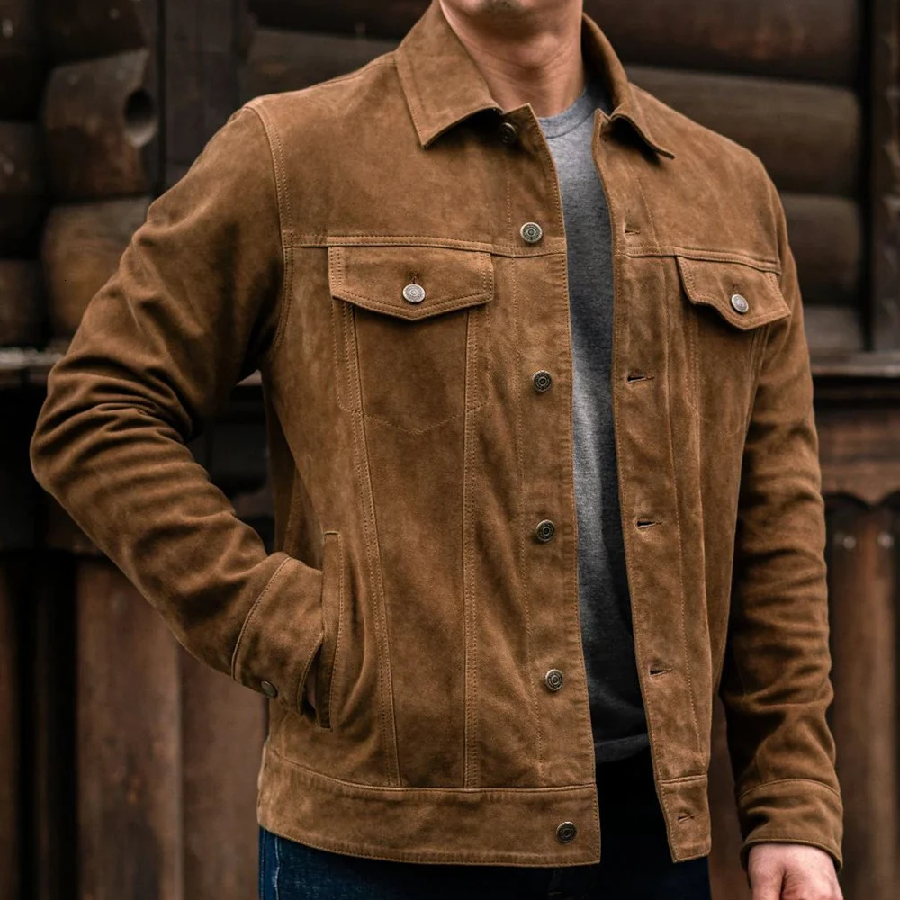 Mens suede jacket set suit and mens coat formal clothing elegant top 250312