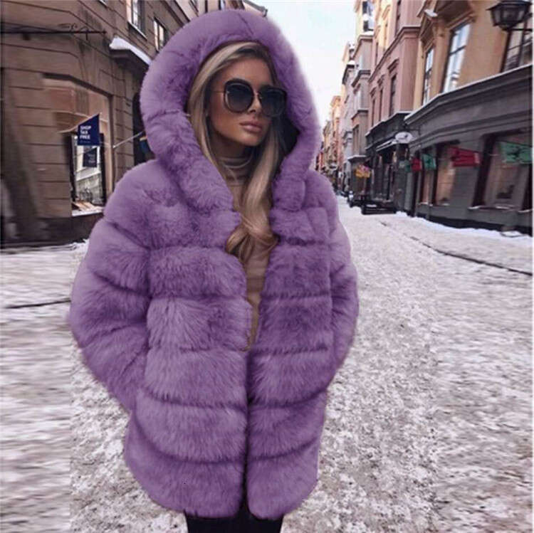 2020 Faux Long Sleeved Hooded Fur Women's Coat
