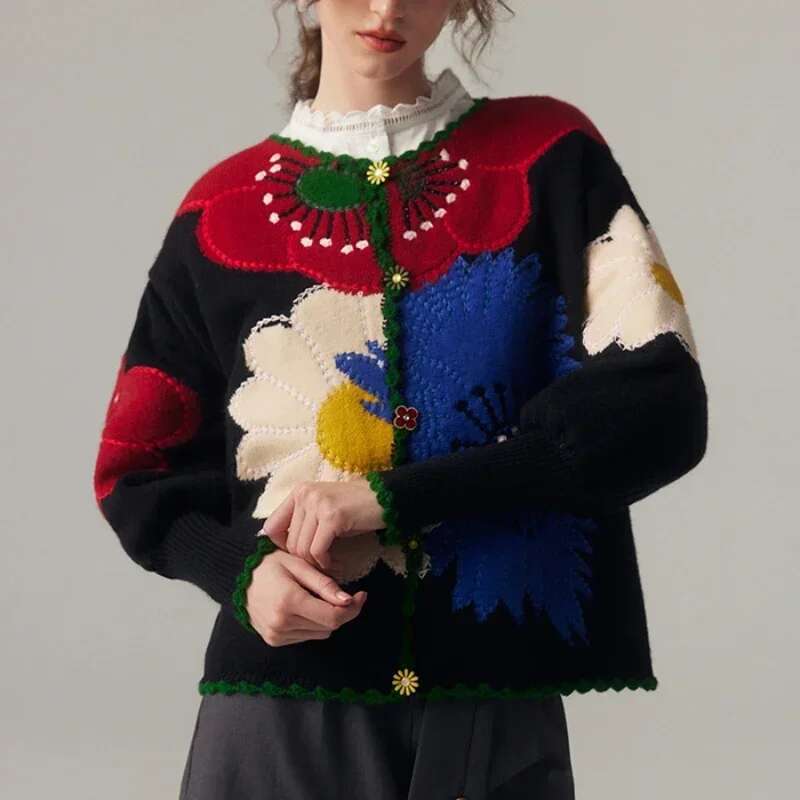 Vintage Wer Embroidery Knitted Top High Quality Women Cardigan Fashion Trends Autumn/Winter New In Chic Sweater Coat