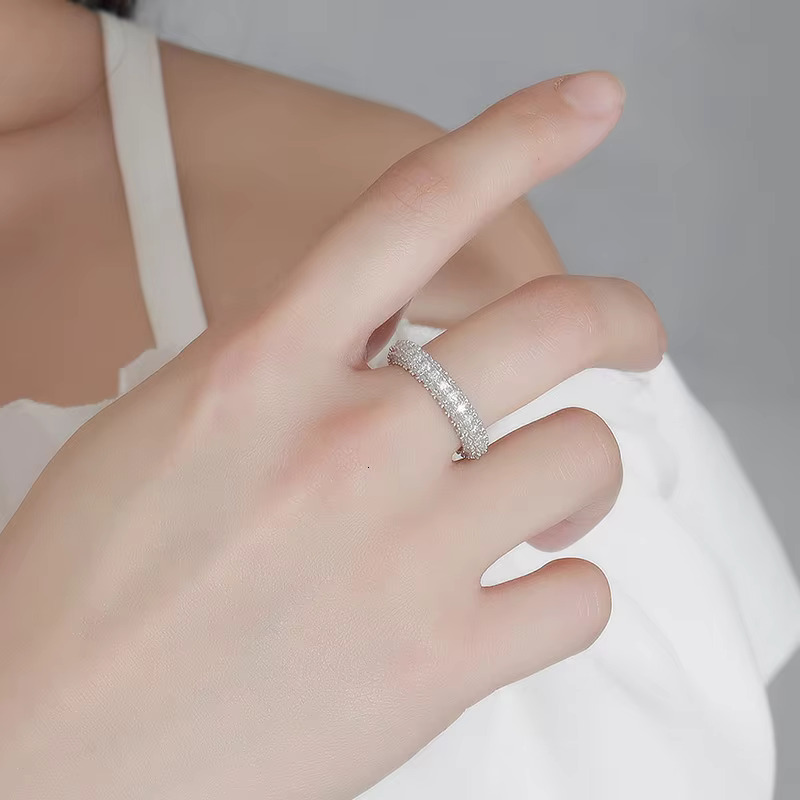 S925 Sterling Silver Gold Plated Light Luxury Personalization Design Fashion Jewelry Micro Pave 3MM Moissanite Eternity Ring