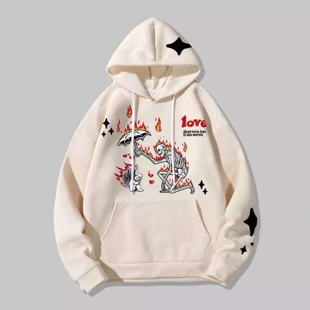 American Street Y2K Skull Print Harajuku Personalized Loose Men's and Women's Autumn/Winter Hoodie