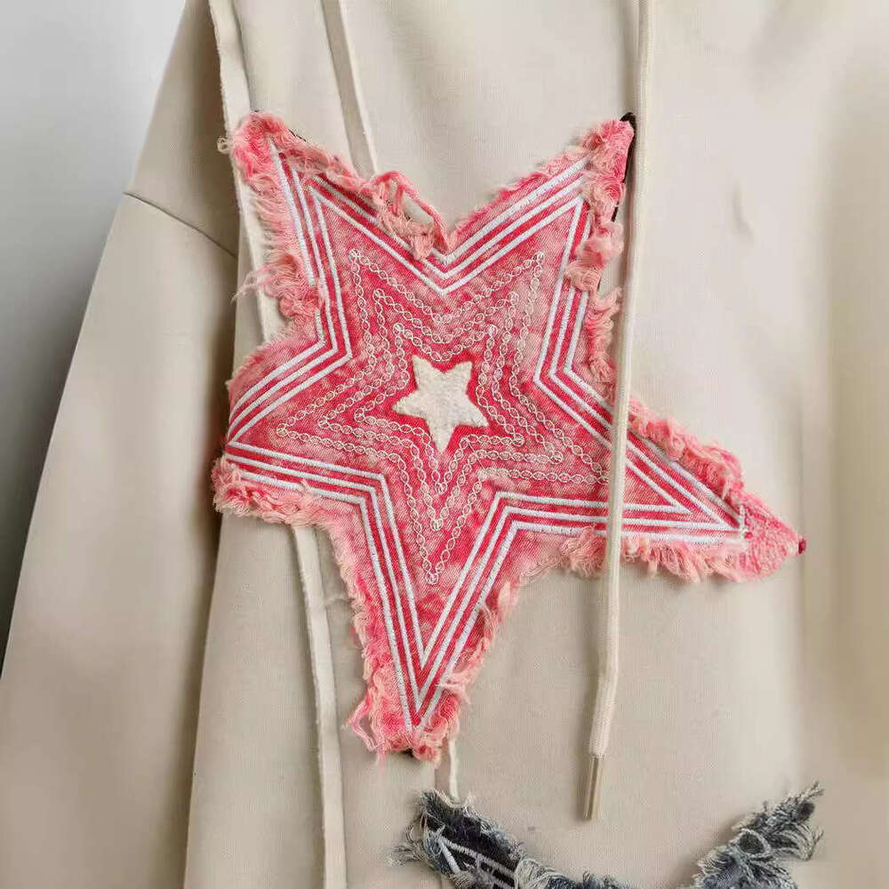 American high street fabric pentagram high-end niche design pleated hooded sweatshirt for men and women
