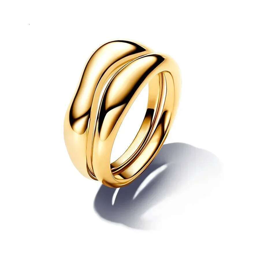 2024 New 925 Sterling Silver Organically Shaped Stacking Rings Heart Two-Tone Entwined Bands Ring Fit Women Gifts