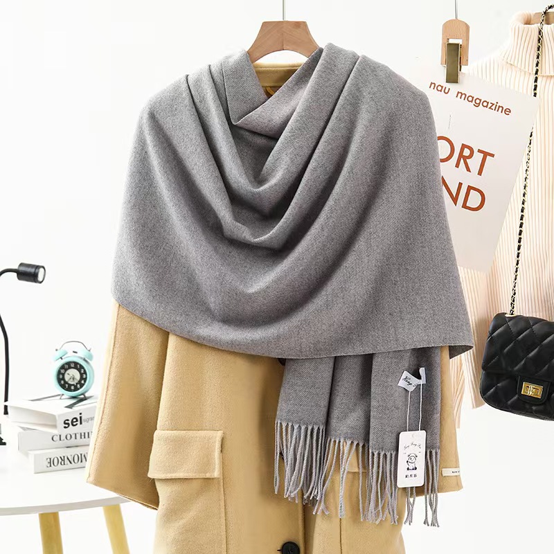K102 Wool Cashmere Scarf Girls High-end Solid Color Scarf Versatile Thickened Winter Popular Imitation Cashmere Scarf Wholesale