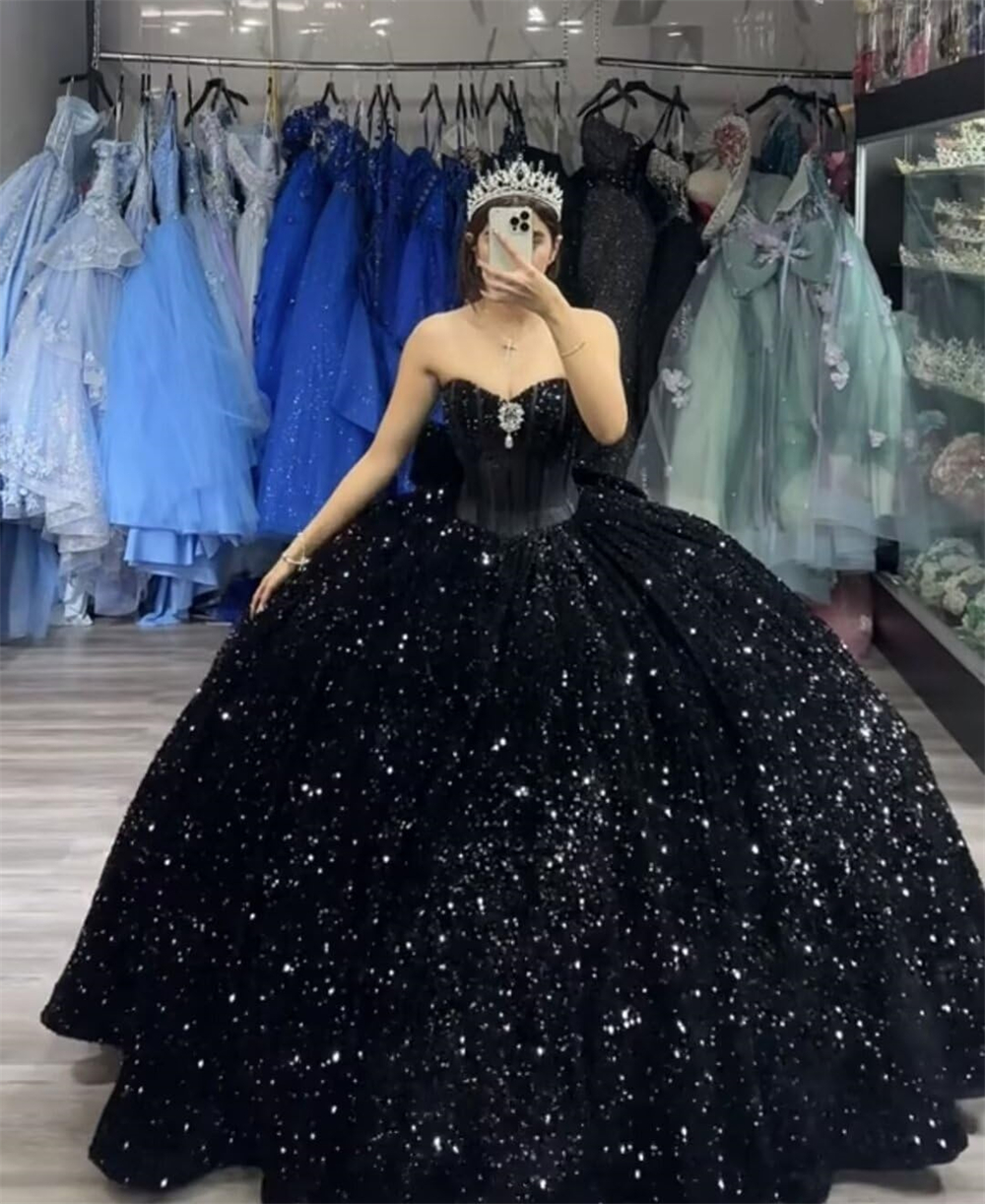Ball Gown Quinceanera Dresses Elegant Sequined Crystal Sweetheart Lace-up Plus Size Sweet 15 16 Princess Birthday Party Gowns Vestidos De 15 Anos QD10