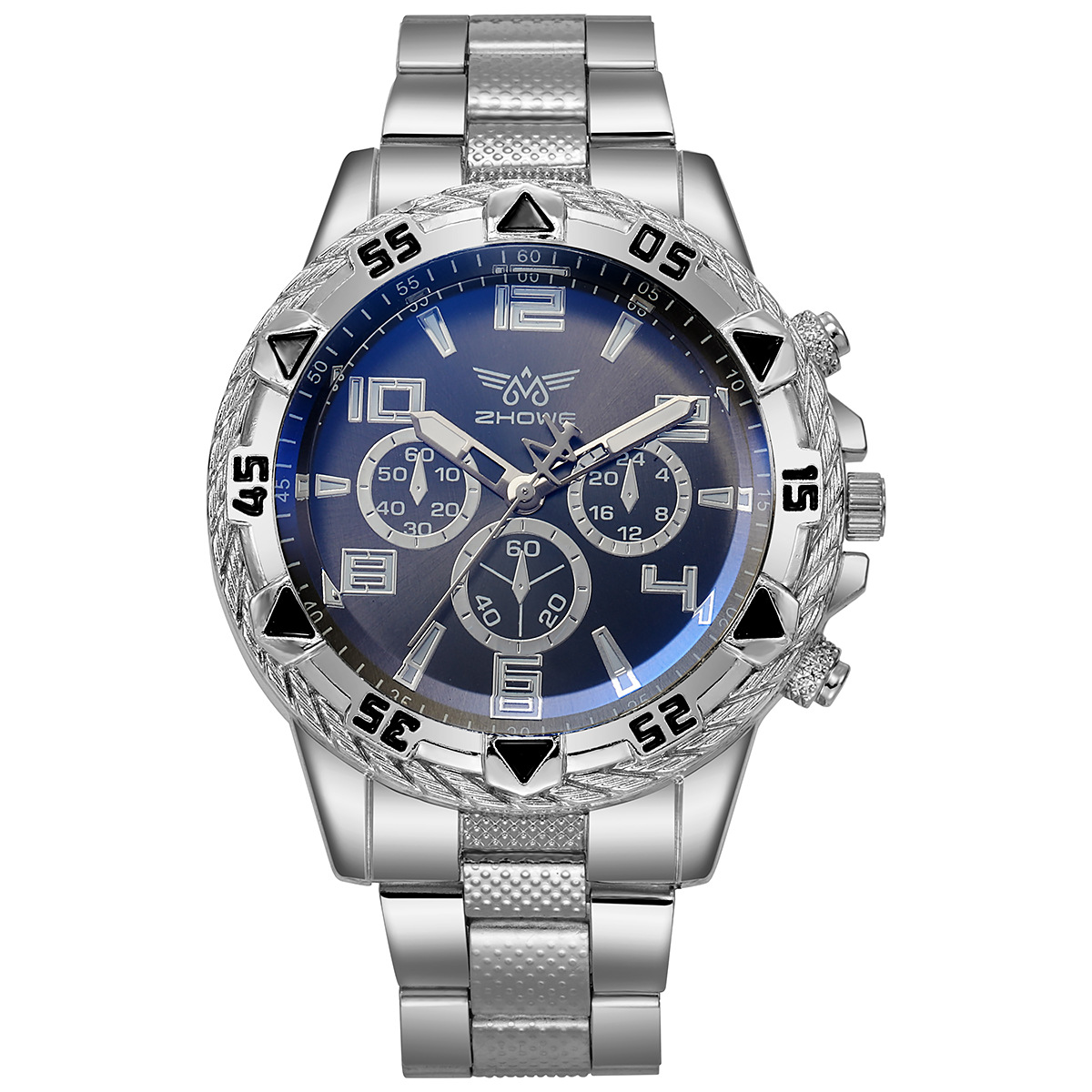 Mens Casual Steel Strip Watch with Fake Three Eye Design Stylish Alloy Fashion Watch for Everyday Wear