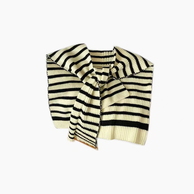 K108 2023 new quality model high-grade pleated striped knitted shawl net celebrity scarf small waistcoat dual-use spring and autumn