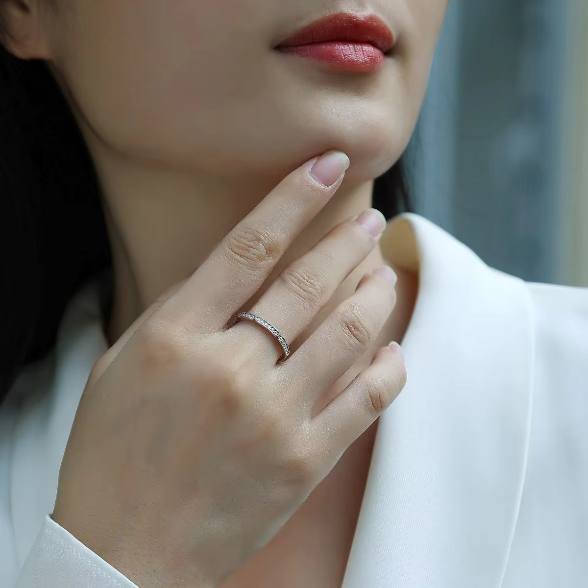 DE Luxury Metal Moissanite Silver Ring Simple Iced Out Moissanite 925 Sterling Silver Rings D Color VVS Moissanite Ring