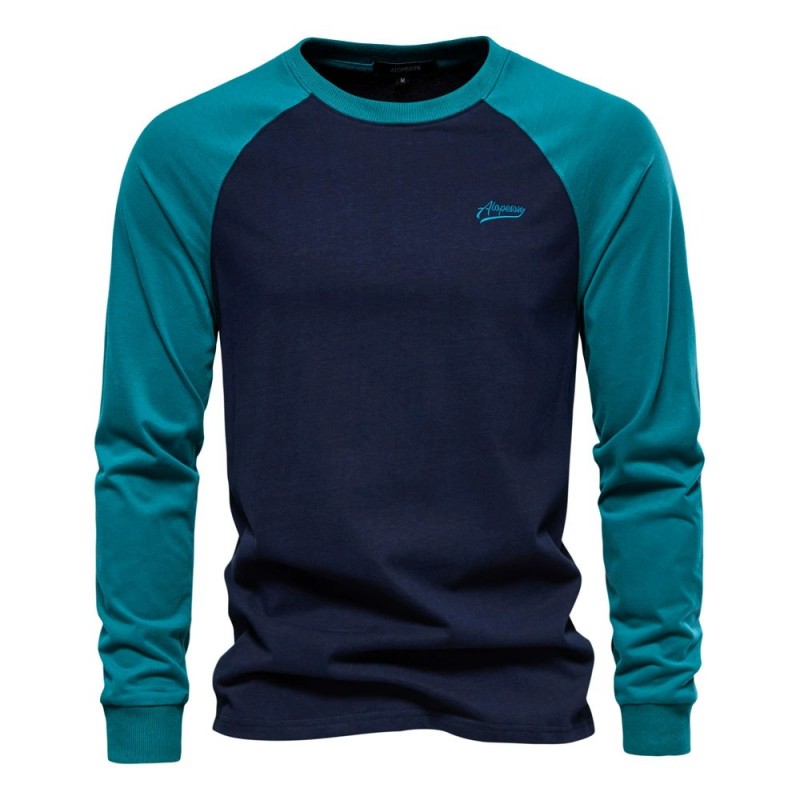 Men's Color Block Long Sleeve T Shirt Crew Neck Casual Basic Fall Tee Tops m082