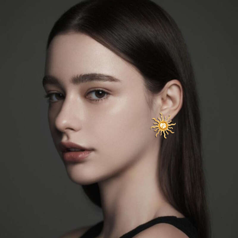 Fashionable New Sun Pendant Exquisite Stainless Steel Necklace Earrings Ear Accessories Women's Gift