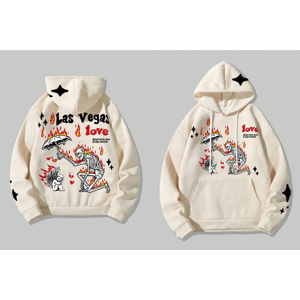 American Street Y2K Skull Print Harajuku Personalized Loose Men's and Women's Autumn/Winter Hoodie