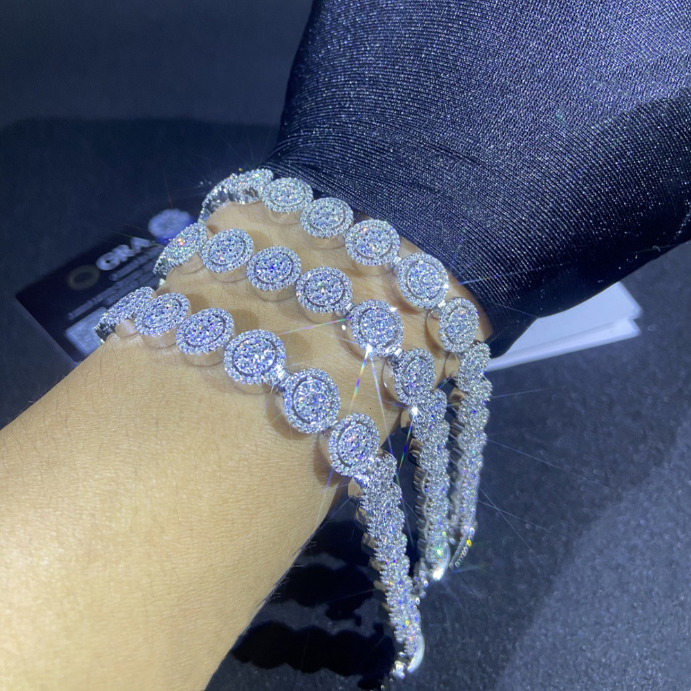 10mm S925 silver Moissanite Circular Bracelet Iced Out for Men Women Fashion Hip Hop Jewelry Pass Diamonds Tester With GRA