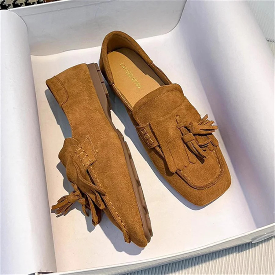 Fringed Women Ballet Flats Square Toe Walking Driving Shoes Ladies Comfortable Vacation Loafers Tassels Flat Espadrilles 250311