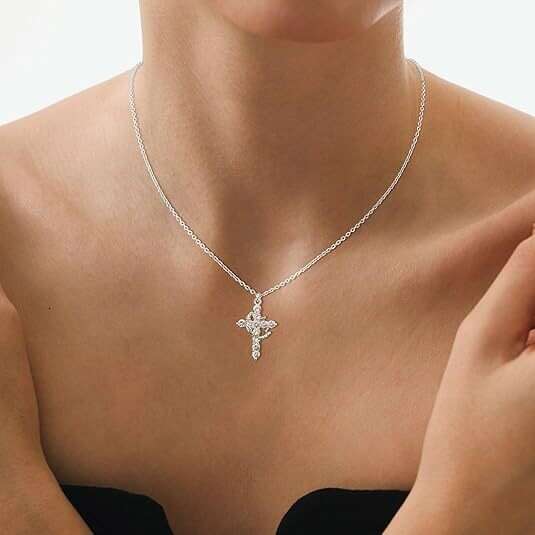 Fashionable stainless steel crown pendant with rotatable full cross zirconia necklace
