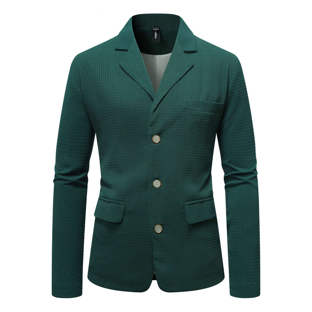 New Men's Casual Waffle Mini Suit, Youth Fashion, Solid Color, Single Row Three Button Suit