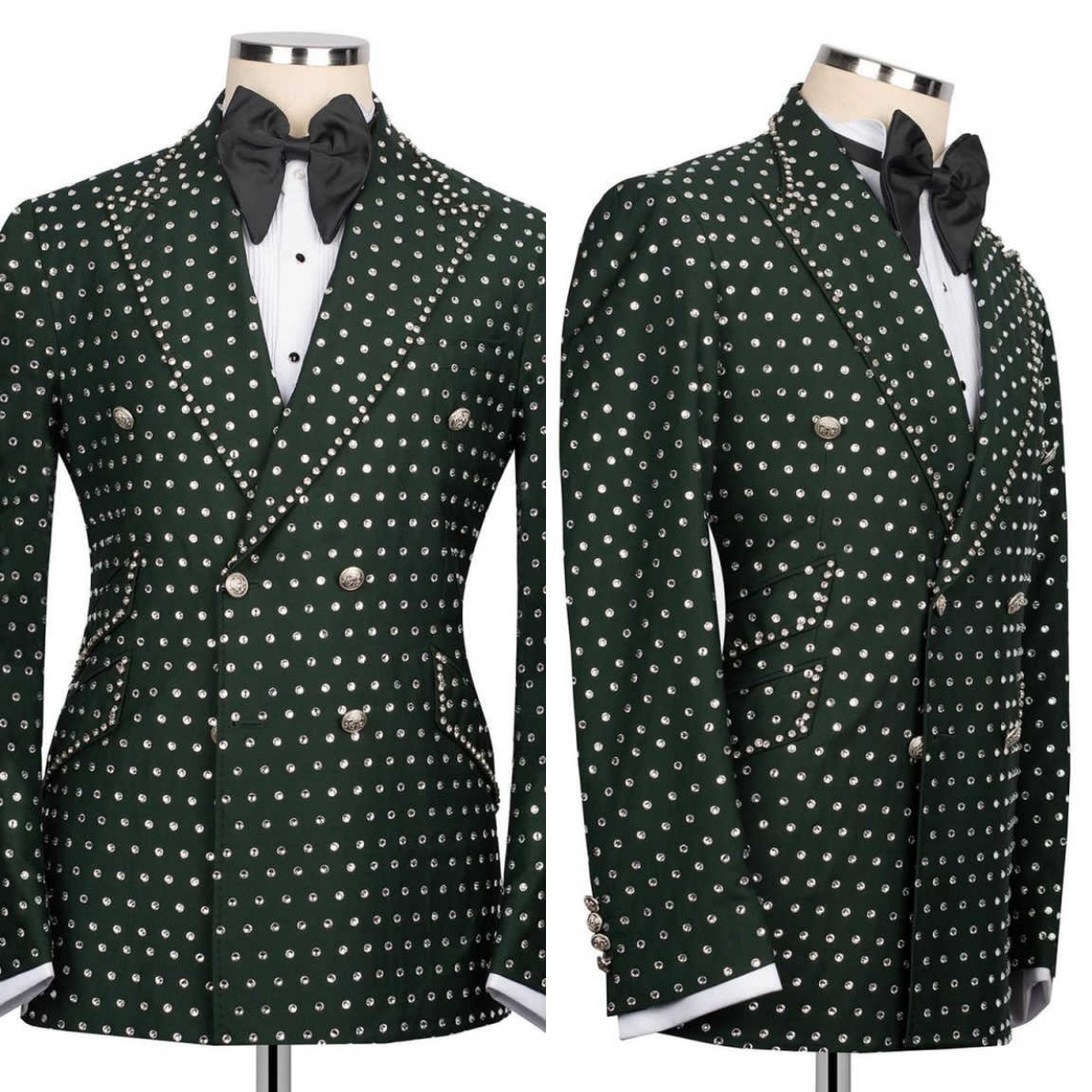 Luxury Wedding Tuxedos Fashion Beaded Men Suit Peaked Lapel 2 Piece Set Jacket Pants Groom Business Blazers Customized