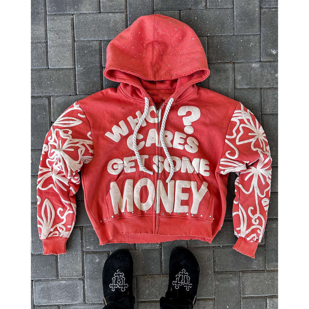 American Street Trend Foam Printed Personalized New Zipper Harajuku Loose Unisex Hoodie