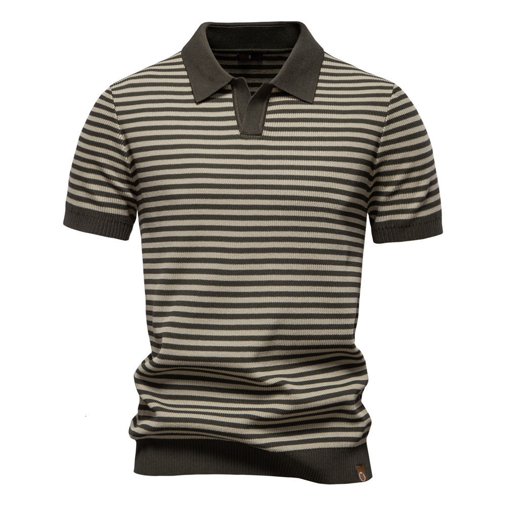 2025 Summer New Men's Short sleeved Knitted with Striped Seagull Neck and Woolen Polo t shirt for Men tracksuit