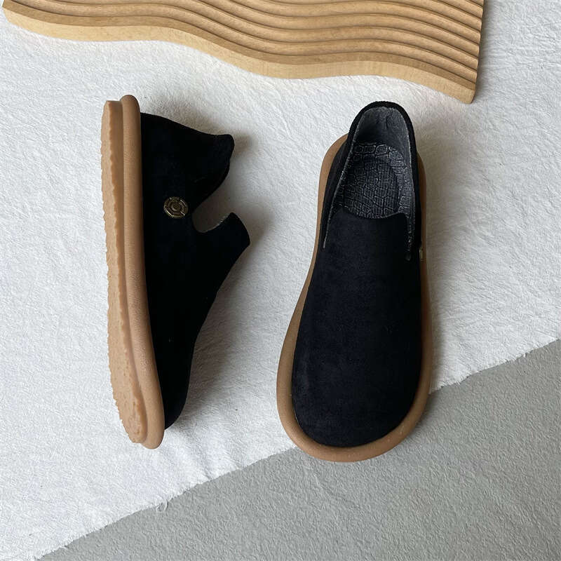 Wenyi Sen series Boken women's soft soled bean 2025 spring new suede casual flat single shoes