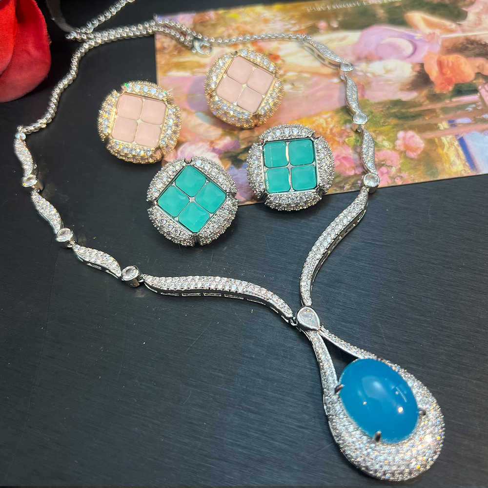 Spring and summer blue color precious jade pulp exquisite craftsmanship full set of zircon fashionable and hot selling high-end jewelry set W250312