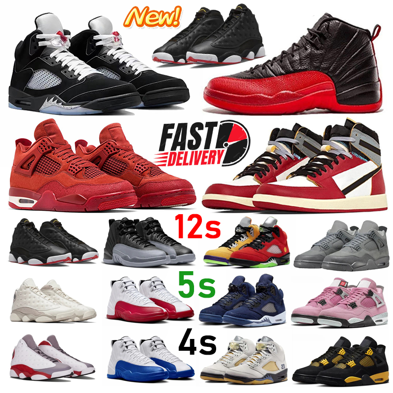 New 5 12 4 designer 13 low 1 Basketball Shoes 4s 5s flu game Blueberry 12s mens shoes black cats Red Thunder Cement Gold Sail Trainers Sport Mens sneakers 36-47