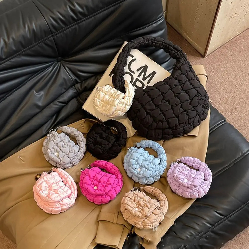 Fashion Solid Color Cloud Pleated Coin Purse Quilted Sling Bag Pendant Korean Style Mini Handbag Small Wallet Outdoor 250311