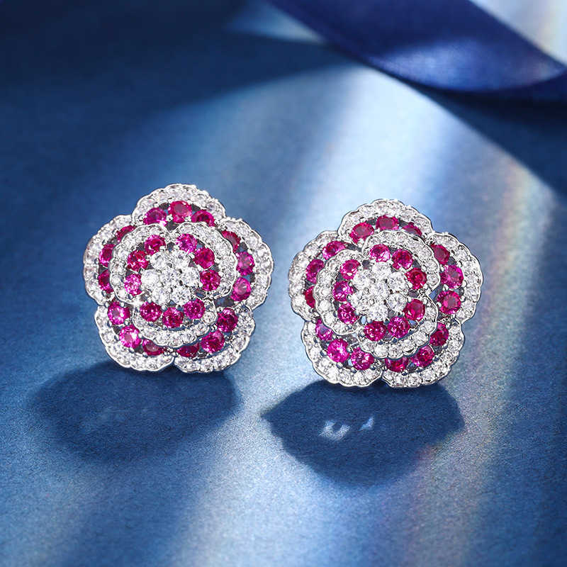 Autumn and Winter New Zhuangsheng Copper Bottom Gold Plated Simulated Red Corundum Rose Charm Light Luxury Set for Women W250312