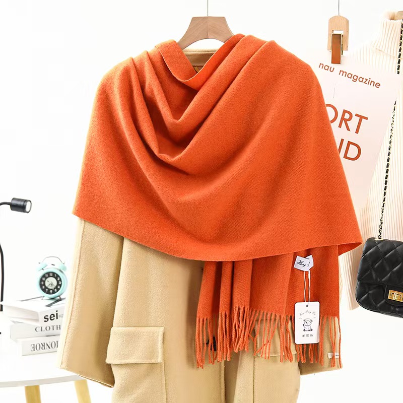 K102 Wool Cashmere Scarf Girls High-end Solid Color Scarf Versatile Thickened Winter Popular Imitation Cashmere Scarf Wholesale