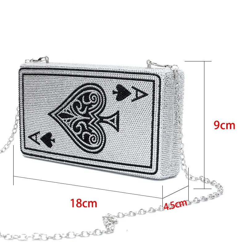 Poker Card Spades Ace Women Crystal Clutch Purse Evening Bag Rhinestone Lady Handbags Crossbody Shoulder Bags For Party 250311