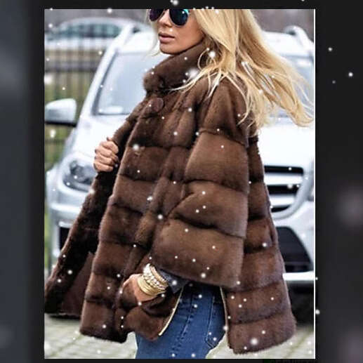 Mink Haining Medium Length Patchwork Brown Fur Jacket Women's Clothing
