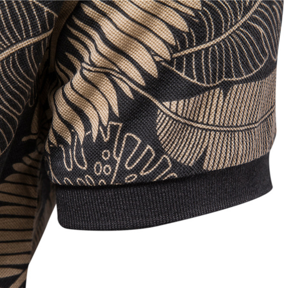 2025 tracksuit Summer New Leaf Print Top Men's Short Sleeve Polo Neck European Fashion POLO t shirt