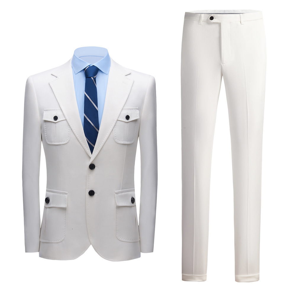 2020 autumn and winter new mens suit set personalized casual suit set white suit two-piece set suits 241024