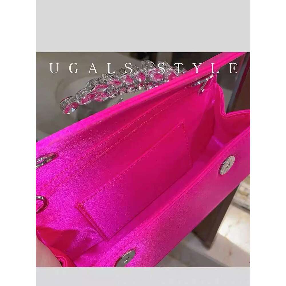 Crystal Shiny Rhies Dia Metal Handle Women Handbag Satin Evening Wedding Party Clutch Purse Crossbody Bag