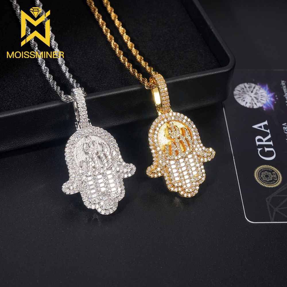 New Hand Moissanite Pendants S925 Silver Iced Out Necklaces for Men Women Hip Hop Jewelry Pass Diamonds Tester With GRA