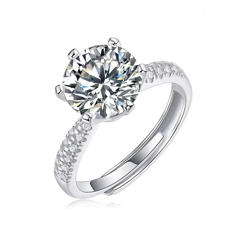 De Classic Sparkling 925 Silver 1ct Moissanite Ring 2ct D Color VVS Moissanite Ring for Female Resizable 3ct Moissanite Rings