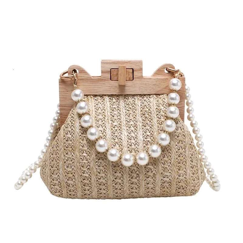 2025 Woven Women s Grass Shoulder New Summer Wooden Top Handle Clip Bag Designer Handbag Trend Women s Casual Wallet Fashion Crossbody Bag Mobile Phon