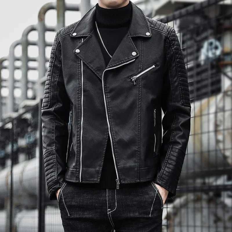 New Autumn Mens Leather Jacket High-quality Korean Fashion Youth Zipper Motorcycle Coat Male Business Casual PU Leather JacketsT250311