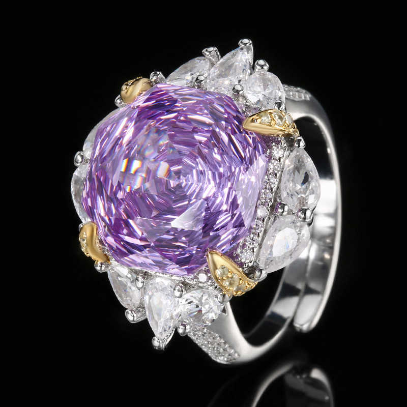 2025 explosive new Zhuangsheng copper bottom gold-plated rose cut light luxury set female lead stone 14mm W250312