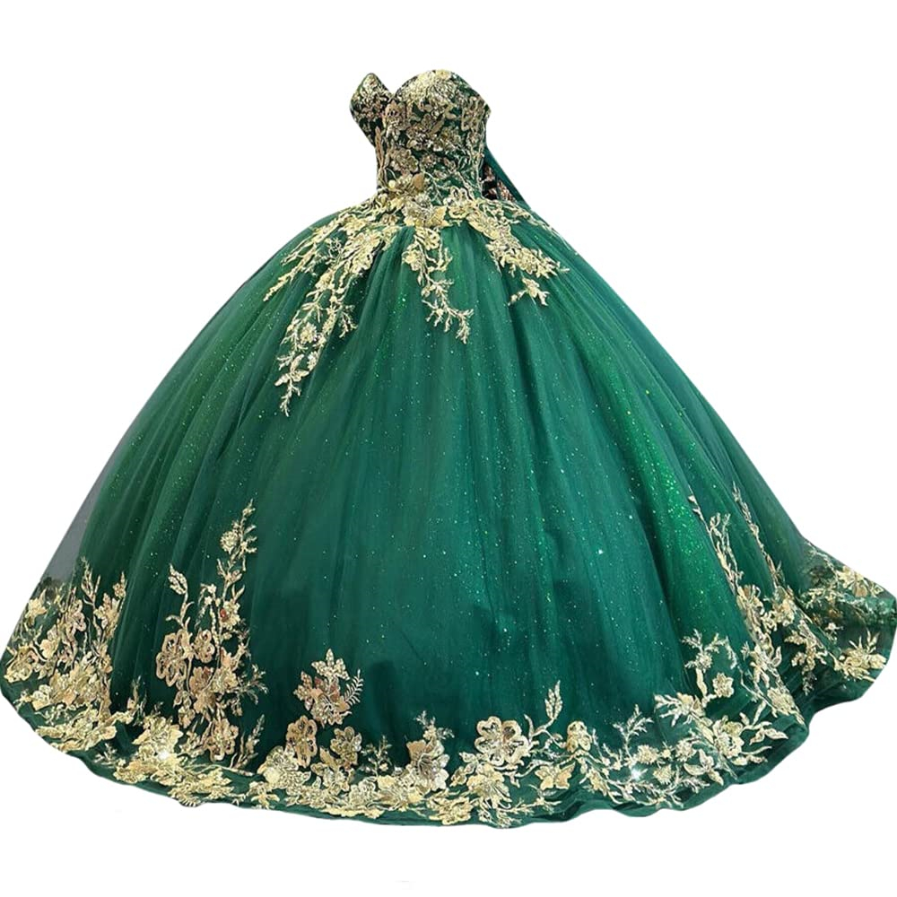 Ball Gown Quinceanera Dresses Gold Appliques Sweetheart Lace-up Plus Size Tulle Sweet 15 16 Princess Birthday Party Gowns Vestidos De 15 Anos QD09