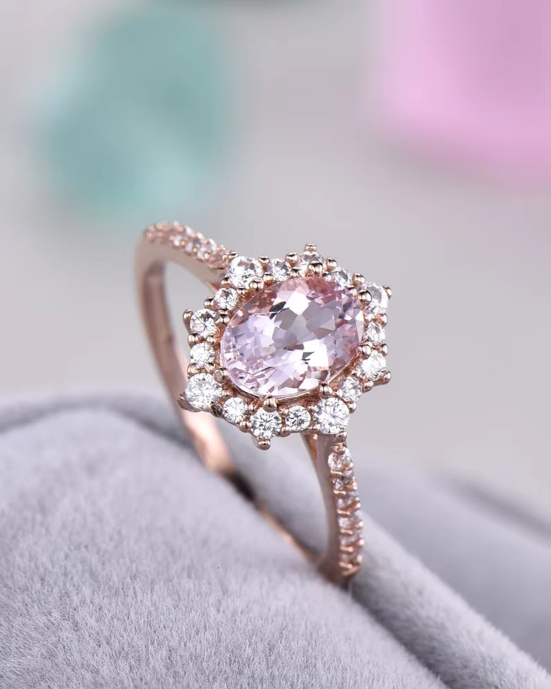 Pink Tourmaline and moissanite Ring 925 Sterling Silver Vintage Design Women Silver Jewelry Engagement Anniversary Wedding Bands