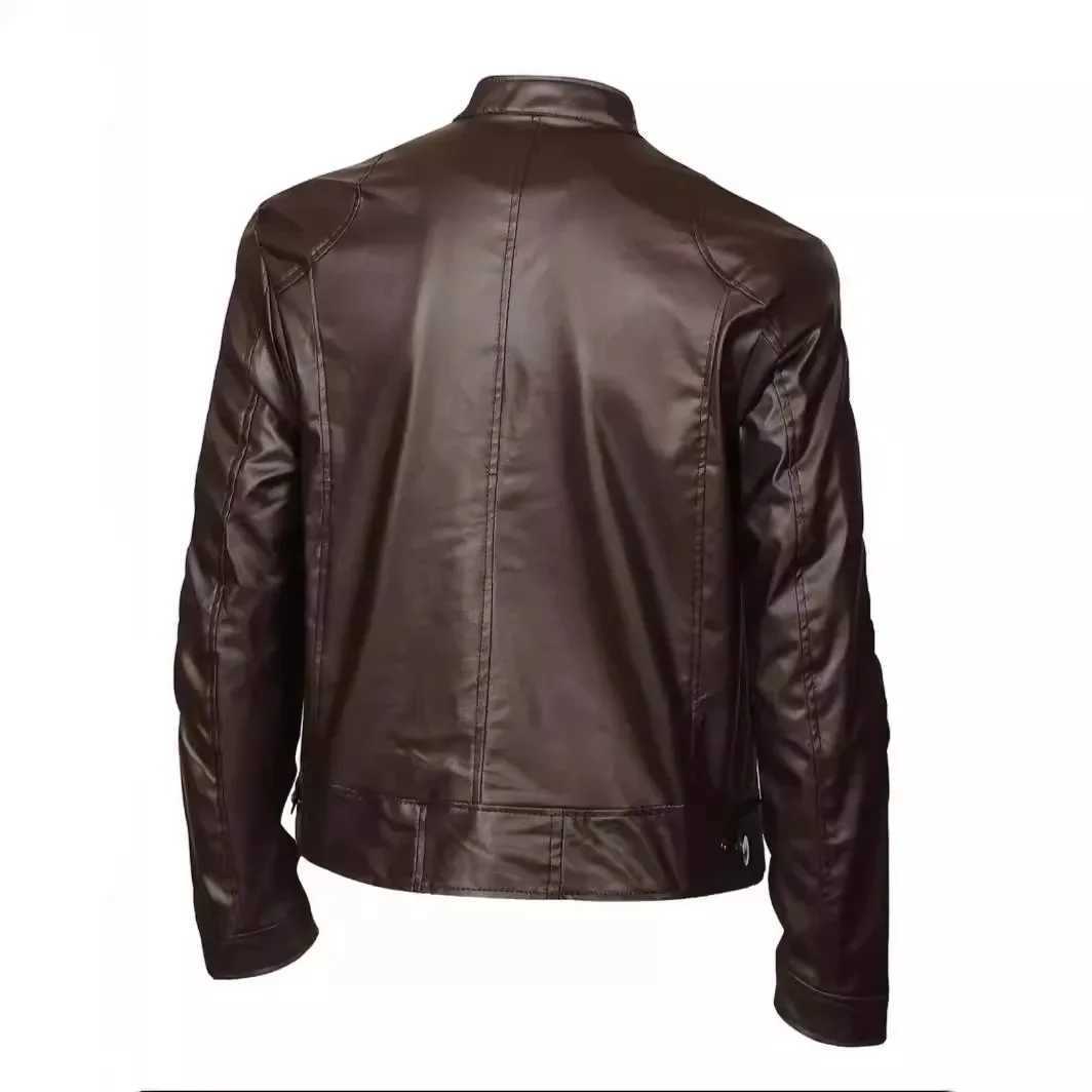 Mens High-quality Locomotive Leather Jacket Fashion Stand-up Collar Punk Leather Jacket MenT250311
